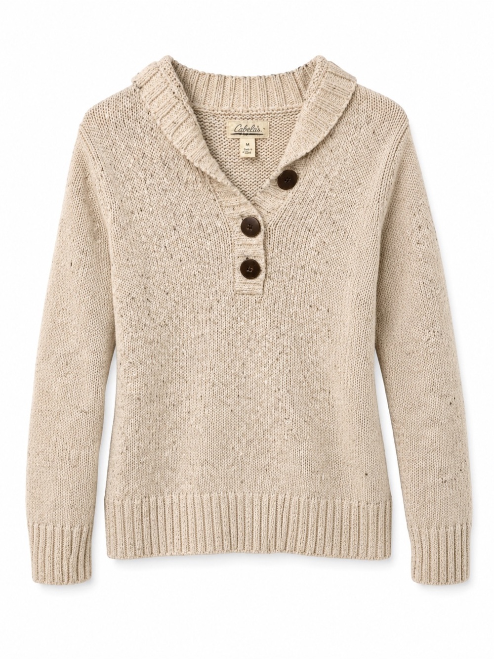 Cabela's Beige Button V-Neck Knit Sweater